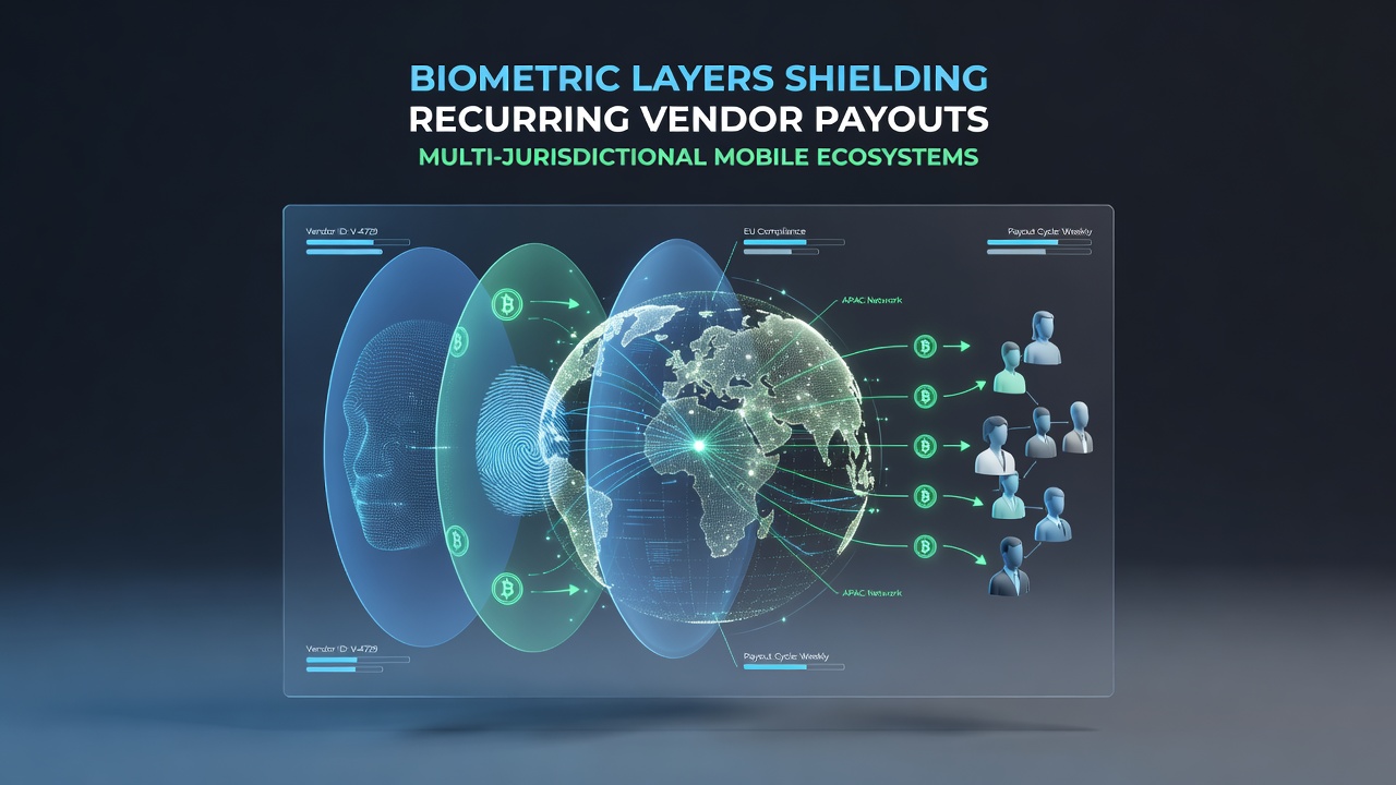 Mobile device displaying secure biometric verification during a recurring vendor payout transaction