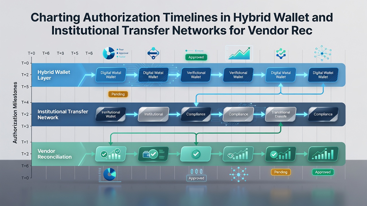 Timeline graph showing authorization durations in hybrid payment networks during recurring vendor transactions