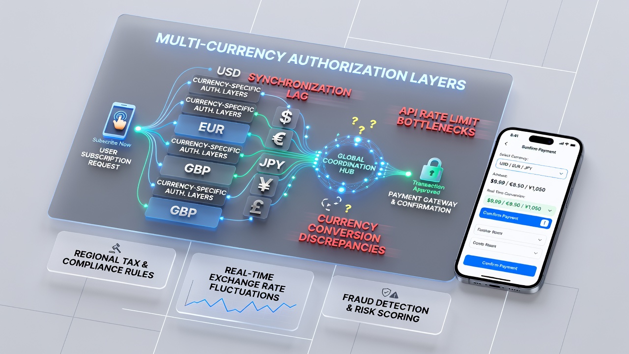 Flowchart illustrating regulatory checkpoints and currency conversion steps in global mobile payments