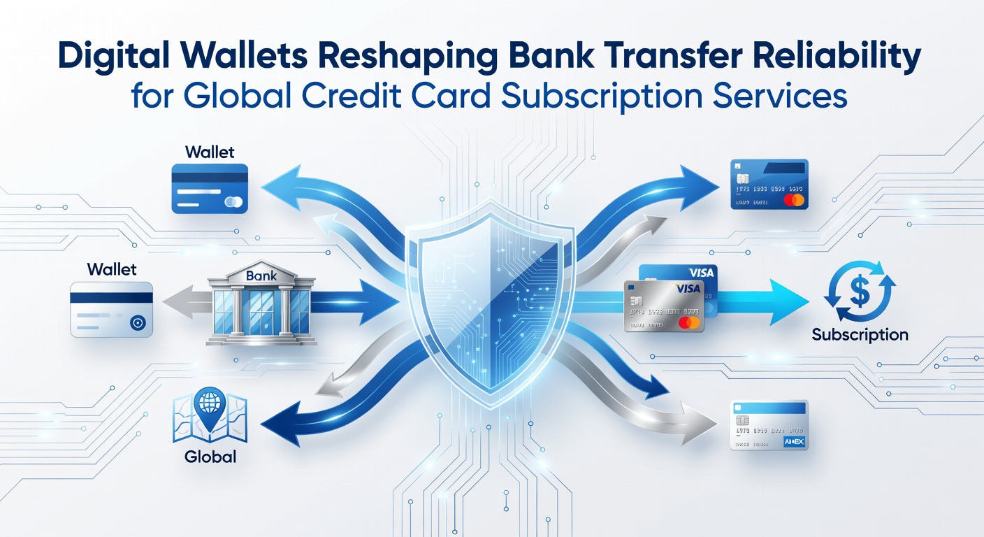 Digital wallet interface showing secure bank transfer options integrated with credit card subscription management on a mobile device