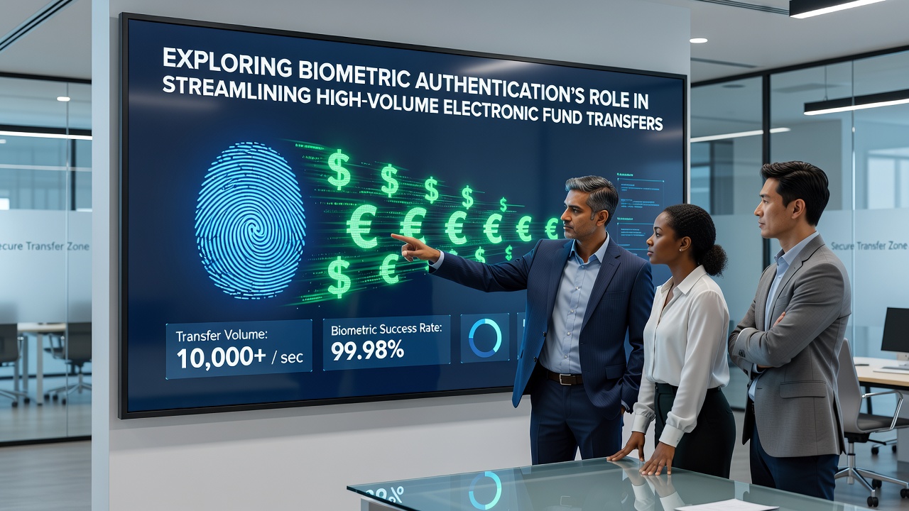 High-volume retail checkout with biometric authentication integrated into electronic fund transfer process