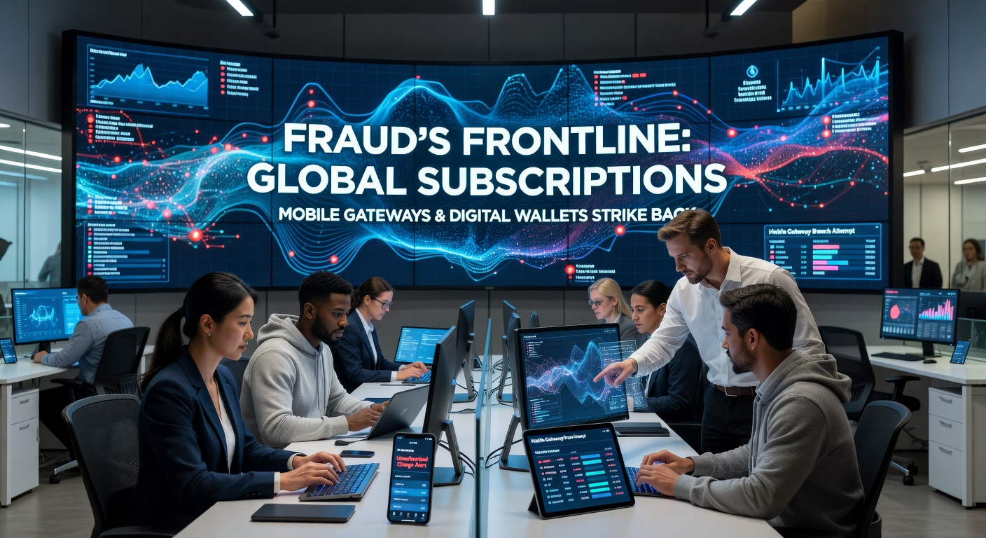 Infographic showing fraud decline stats for digital wallets and mobile gateways in subscription payments, with global maps and percentage drops from 2024 to 2026
