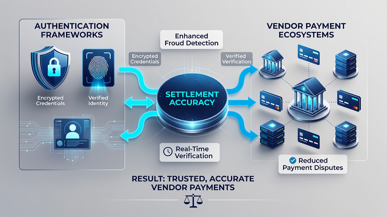 Multi-factor verification checkpoints integrated into vendor settlement workflows