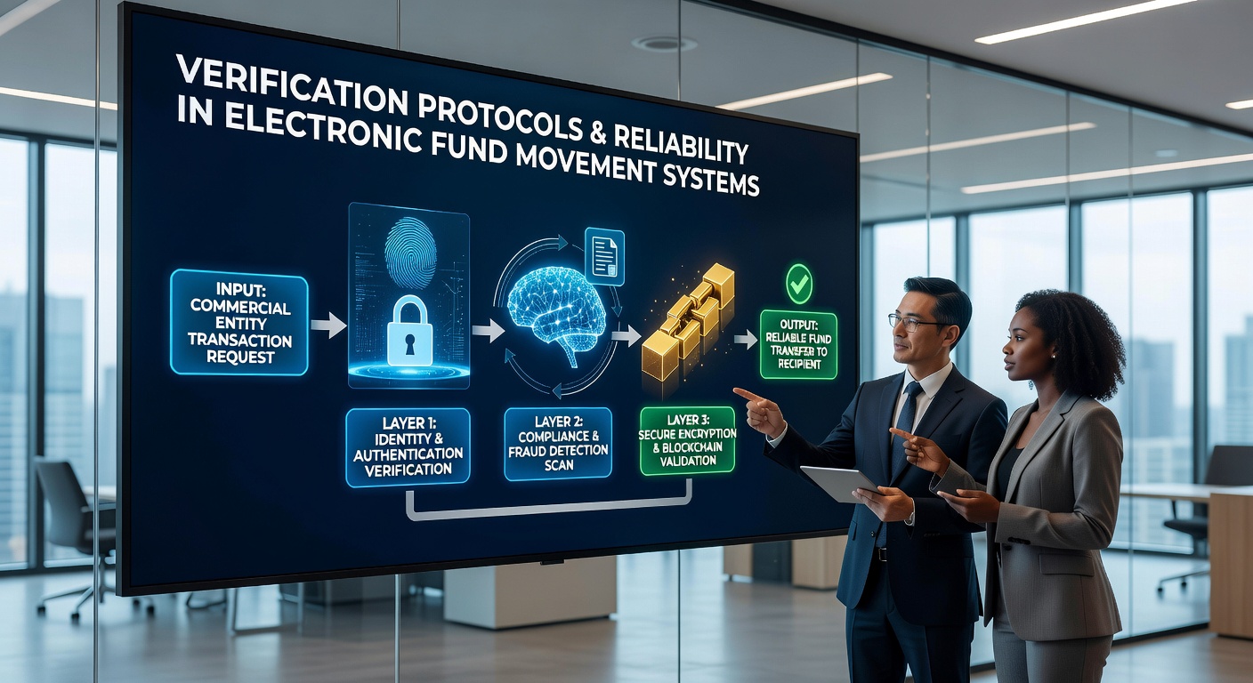 Illustration of verification protocols securing electronic fund transfers between commercial bank accounts