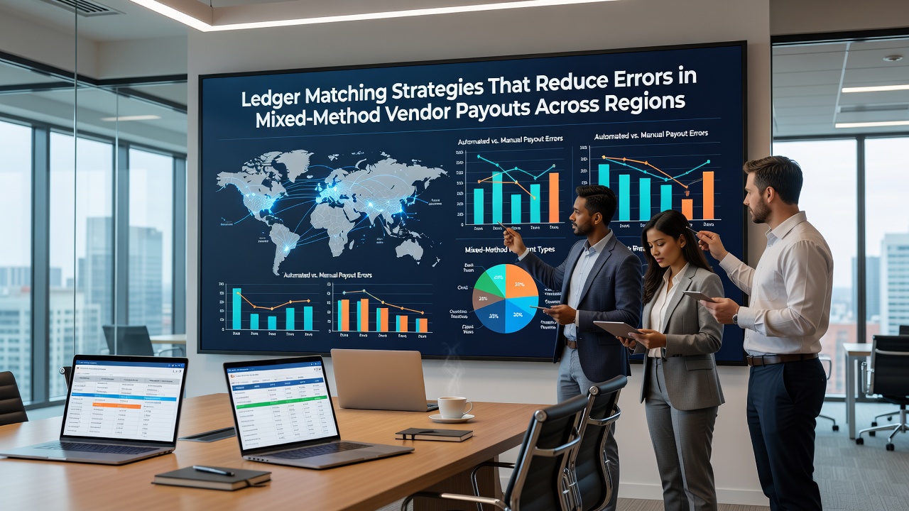Visualization of ledger reconciliation processes for international vendor payments using multiple payout methods