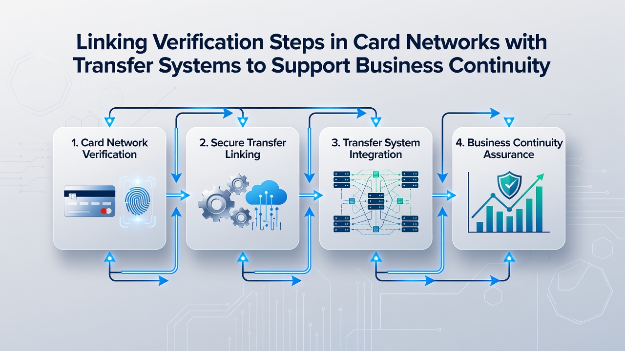 Flowchart illustrating verification handoff between card networks and bank transfer systems during global market disruptions