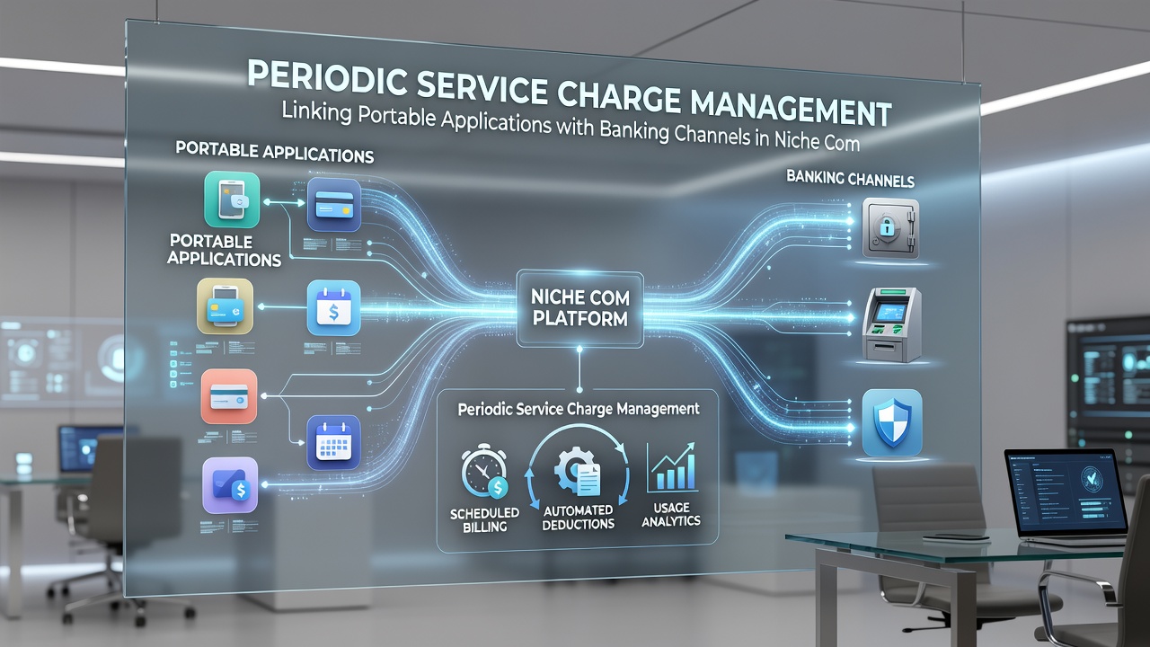 Diagram showing data flows between portable applications and institutional banking channels for periodic service charges