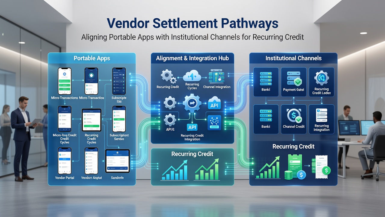 Diagram showing data flow between mobile apps and institutional settlement systems